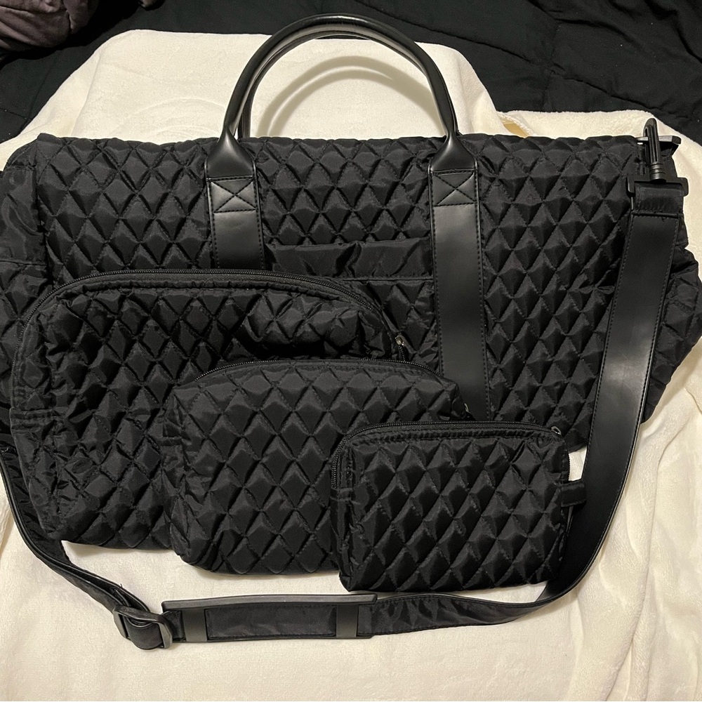 Brookstone Black Quilted Weekender 4 piece set